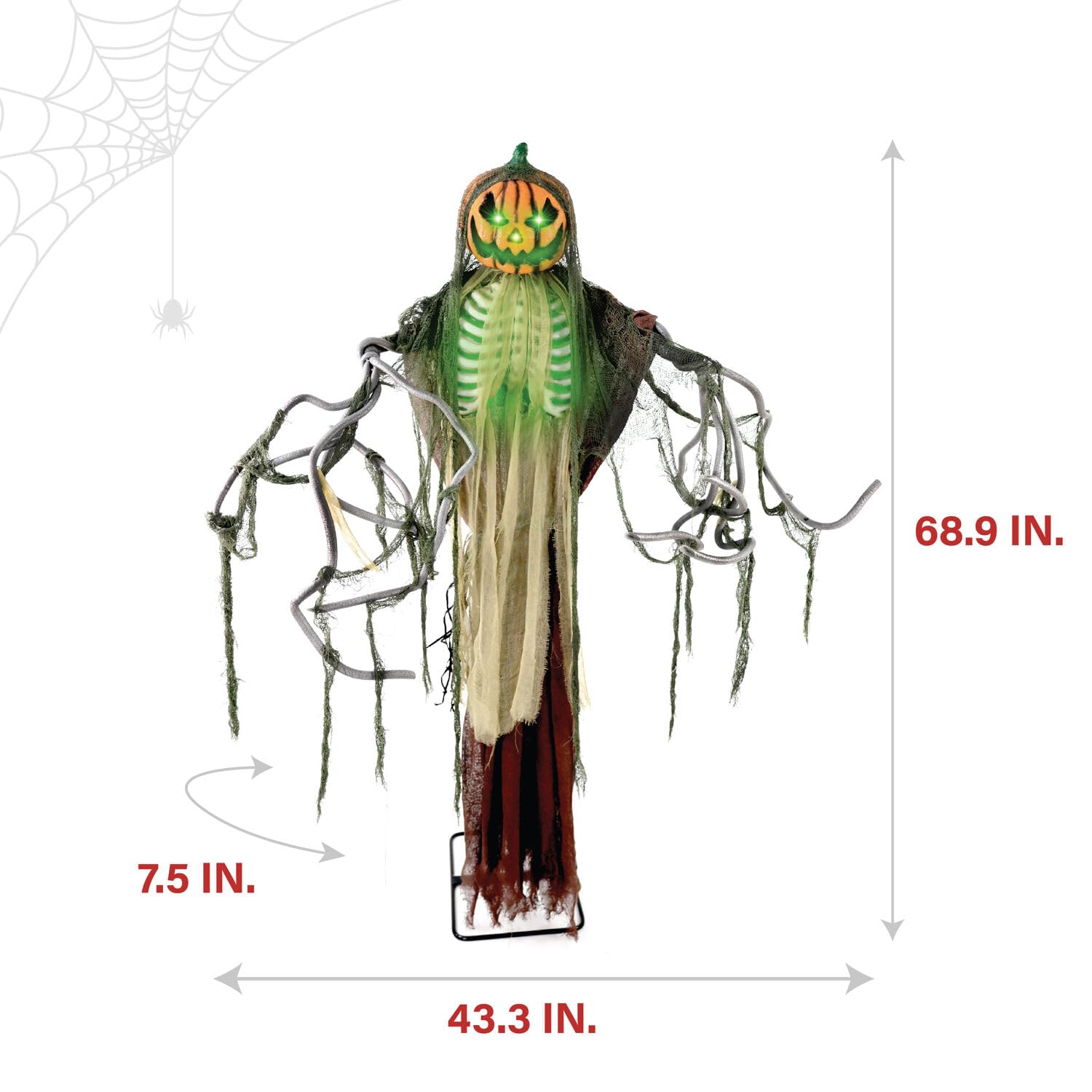 Haunted Hill Farm Lifesize Animatronic Scary Talking Pumpkin Man with Touch Activated Lights and Sound, Battery-Operated Indoor